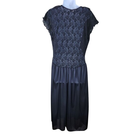 Vtg Sexy Nightgown Slip Plus 2X 3X Lingerie Dress Black Lace Long Midi Stretch - Picture 6 of 8